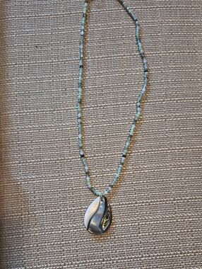 Park Lane Aqua Bead Necklace with Silver Wave Pendant